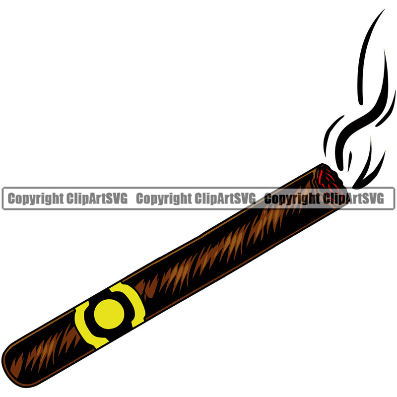 Smoking Black Color Single Cigar Design Element White Background Health Tobacco Quit Quitting Smoke Awareness Disease Addiction Smoker Addicted Addict Art Logo Clipart SVG