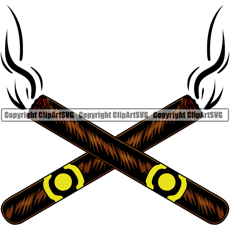 Smoking Black Color Cigar Crossed Design Element White Background Health Tobacco Quit Quitting Smoke Awareness Disease Addiction Smoker Addicted Addict Art Logo Clipart SVG