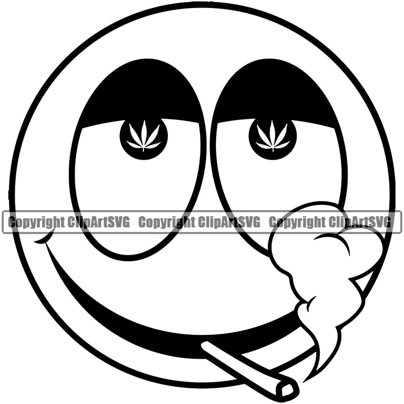 Hobby Marijuana Smoking Happy Emoji Black And White BW Legalize Pot Organic Leaf Medical Medicine Health Herb Plant Cannabis Hemp Drug Grass Weed THC Legal Art Logo Clipart SVG