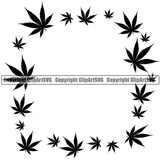 Marijuana Leaf Frame Square Black And White Color Design Element Legalize Pot Organic Leaf Medical Medicine Health Herb Plant Cannabis Hemp Drug Grass Weed THC Legal Art Logo Clipart SVG