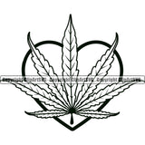 Marijuana Leaf Black And White Heart Logo Design Element Artwork Legalize Pot Organic Leaf Medical Medicine Health Herb Plant Cannabis Hemp Drug Grass Weed THC Legal Art Logo Clipart SVG