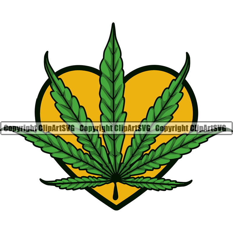 Marijuana Leaf Color Heart Logo Design Element Artwork Legalize Pot Organic Leaf Medical Medicine Health Herb Plant Cannabis Hemp Drug Grass Weed THC Legal Art Logo Clipart SVG