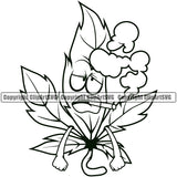 Black And White Cartoon Character Marijuana Smoking Legalize Pot Organic Leaf Medical Medicine Health Herb Plant Cannabis Hemp Drug Grass Weed THC Legal Art Logo Clipart SVG