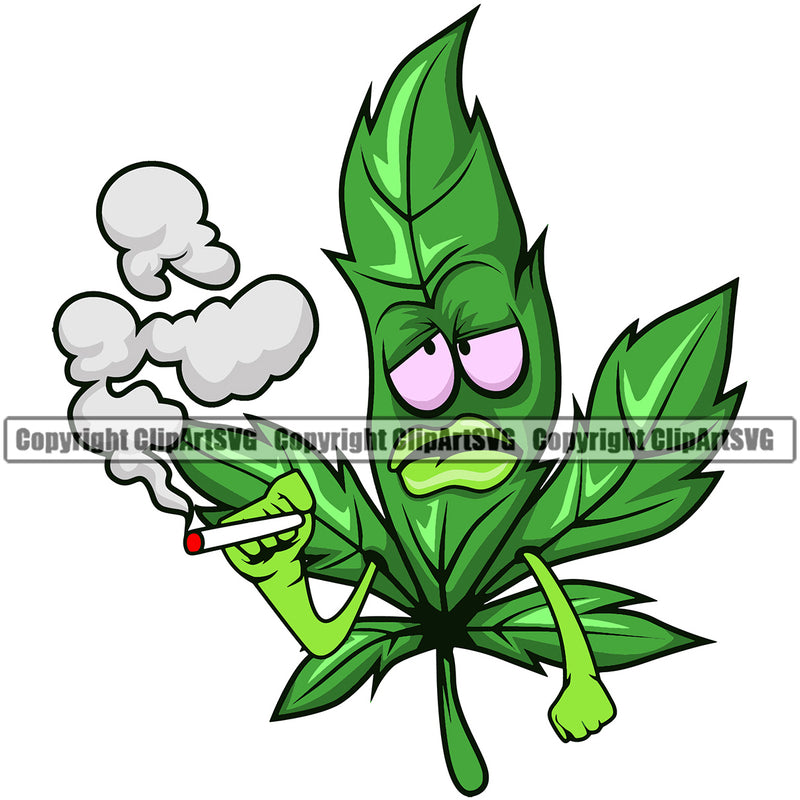 Angry Face Marijuana Leaf Vector Green Color Design Element Pink Eyes Legalize Pot Organic Leaf Medical Medicine Health Herb Plant Cannabis Hemp Drug Grass Weed THC Legal Art Logo Clipart SVG