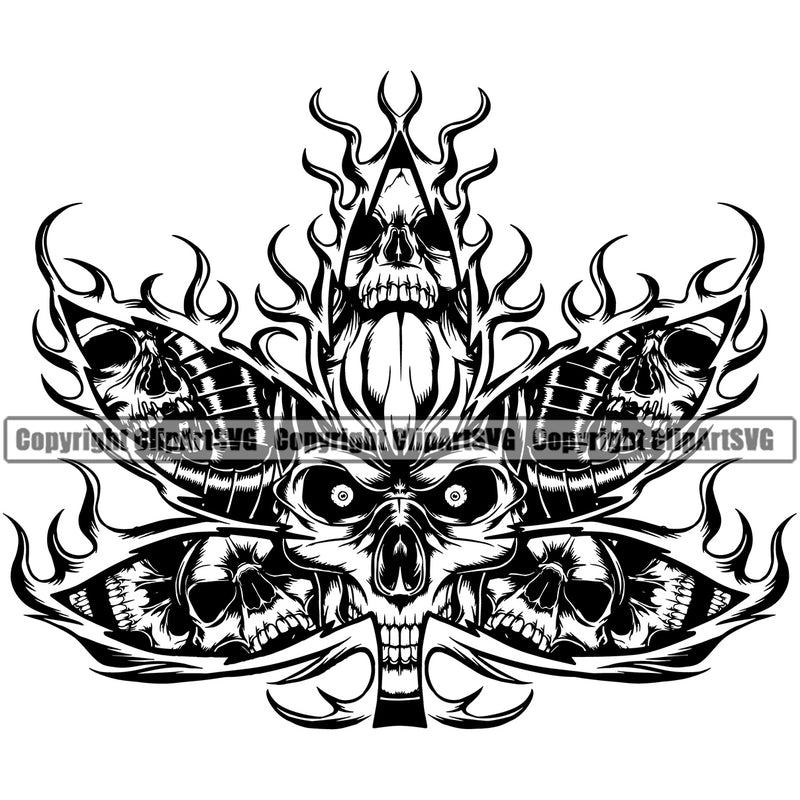 Black And White Skull Skeleton Head Marijuana Leaf Fire Design Element Legalize Pot Organic Leaf Medical Medicine Health Herb Plant Cannabis Hemp Drug Grass Weed THC Legal Art Logo Clipart SVG