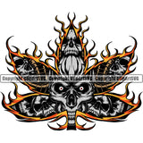 Marijuana Leaf Skull Skeleton Head Fire Design Element Legalize Pot Organic Leaf Medical Medicine Health Herb Plant Cannabis Hemp Drug Grass Weed THC Legal Art Logo Clipart SVG