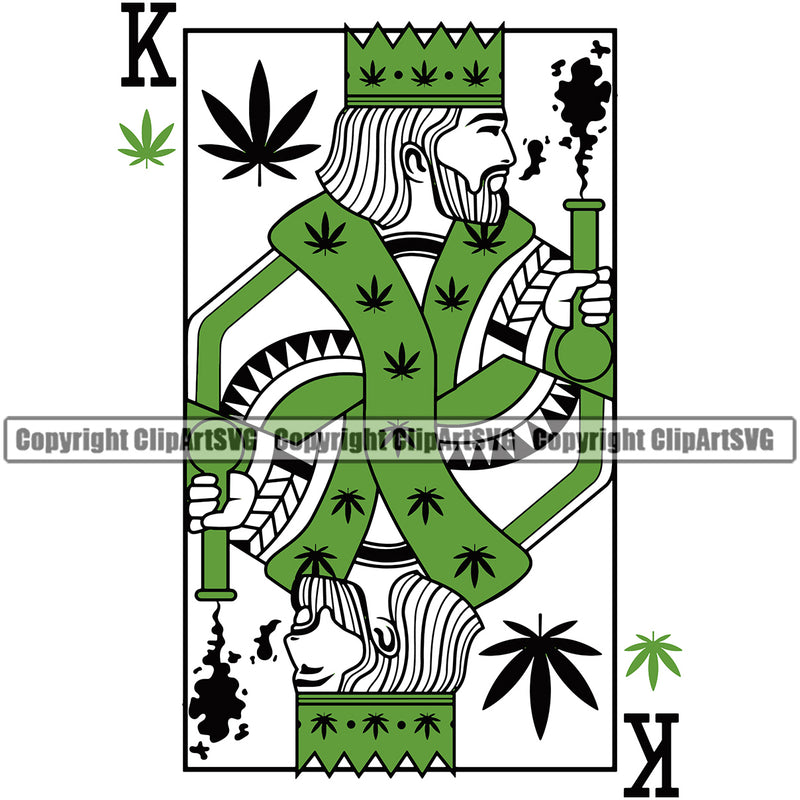 Marijuana Leaf Design Playing Card King Vector Green Color Design Element Legalize Pot Organic Leaf Medical Medicine Health Herb Plant Cannabis Hemp Drug Grass Weed THC Legal Art Logo Clipart SVG