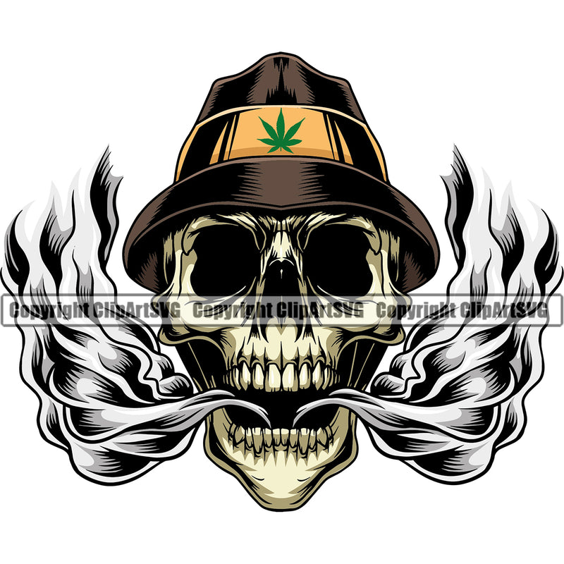 Skull Skeleton Head Color Wearing Cap No Eyes Design Element Marijuana Legalize Pot Organic Leaf Medical Medicine Health Herb Plant Cannabis Hemp Drug Grass Weed THC Legal Art Logo Clipart SVG