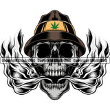 Skull Skeleton Head Silver Color Fire On Mouth Design Element Wearing Hat White Background Marijuana Legalize Pot Organic Leaf Medical Medicine Health Herb Plant Cannabis Hemp Drug Grass Weed THC Legal Art Logo Clipart SVG