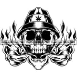 Black And White Skull Skeleton Head Wearing Cap Design Element Marijuana Legalize Pot Organic Leaf Medical Medicine Health Herb Plant Cannabis Hemp Drug Grass Weed THC Legal Art Logo Clipart SVG