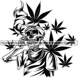 Skull Skeleton Smoking Weed Marijuana Bandana Vector BW Design Element Lot Of Weed Leaf Legalize Pot Organic Leaf Medical Medicine Health Herb Plant Cannabis Hemp Drug Grass Weed THC Legal Art Logo Clipart SVG