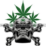Skull Skeleton Head Cross Bones Silver Color Design Element Marijuana Leaf Vector Legalize Pot Organic Leaf Medical Medicine Health Herb Plant Cannabis Hemp Drug Grass Weed THC Legal Art Logo Clipart SVG