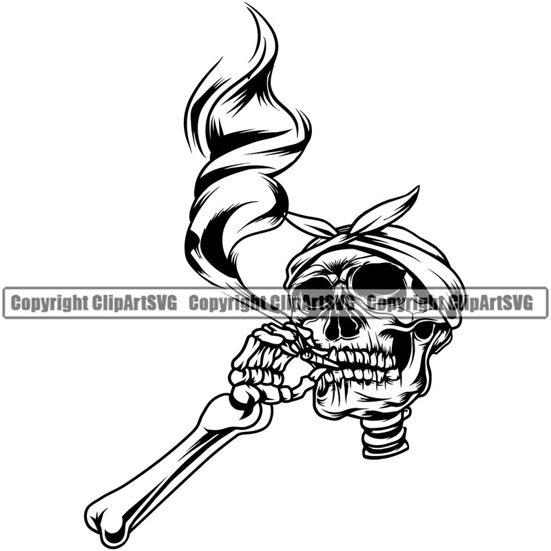 Skull Skeleton Smoking Marijuana Leaf Gangster Chain Design Element Black And White BW Legalize Pot Organic Leaf Medical Medicine Health Herb Plant Cannabis Hemp Drug Grass Weed THC Legal Art Logo Clipart SVG