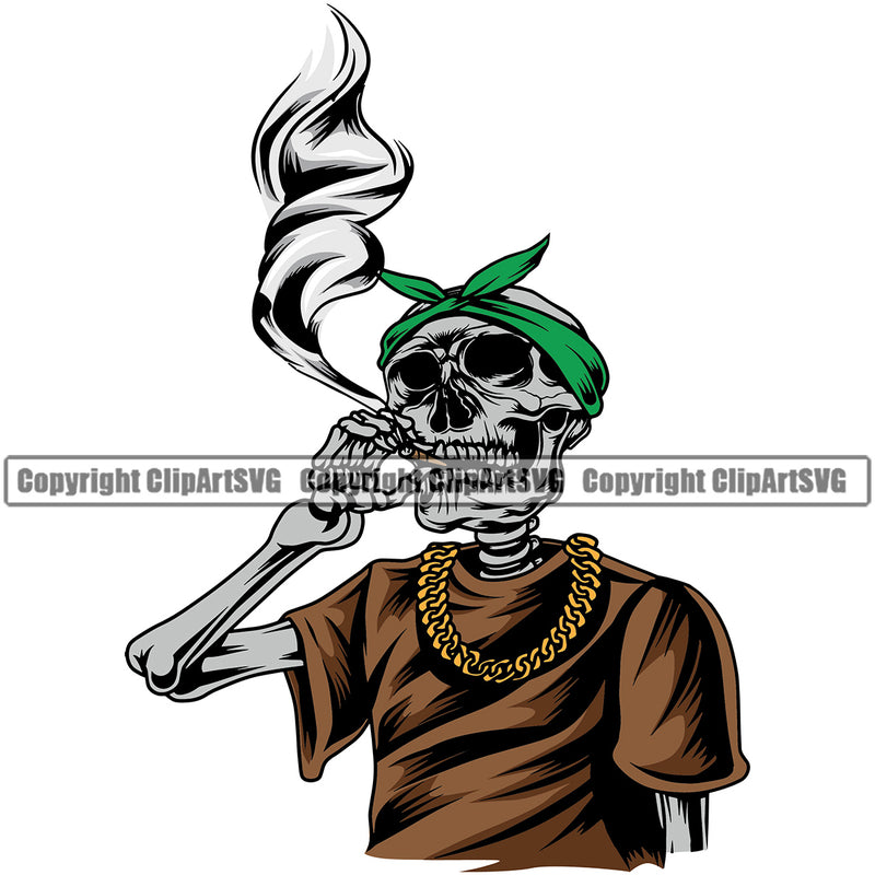 Skull Skeleton Buddhi Wearing Bow And Smoking Weed Smoke Design Element White Background Marijuana Legalize Pot Organic Leaf Medical Medicine Health Herb Plant Cannabis Hemp Drug Grass Weed THC Legal Art Logo Clipart SVG