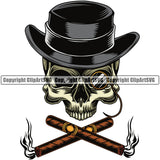 Skull Skeleton Head Wearing Top Hat And Sunglass Smoking Cigar Crossed Design Element White Background Health Tobacco Quit Quitting Smoke Awareness Disease Addiction Smoker Addicted Addict Art Logo Clipart SVG