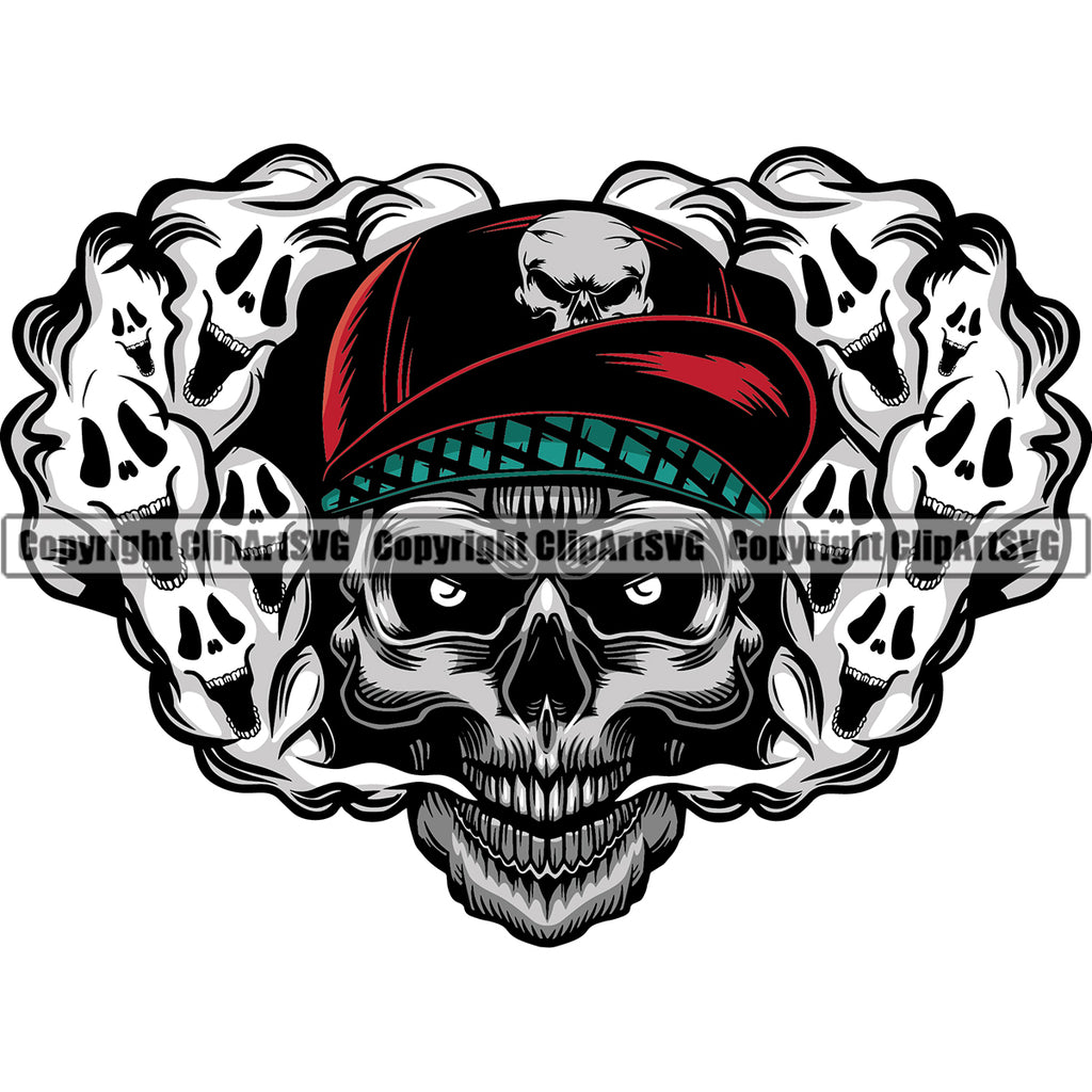 Skull Skeleton Head With Long Horn Design Element Wearing Color Hat Crossed Bones Vape Smoke Smoking Health Tobacco Quit Quitting Smoke Awareness Disease Addiction Smoker Addicted Addict Art Logo Clipart SVG