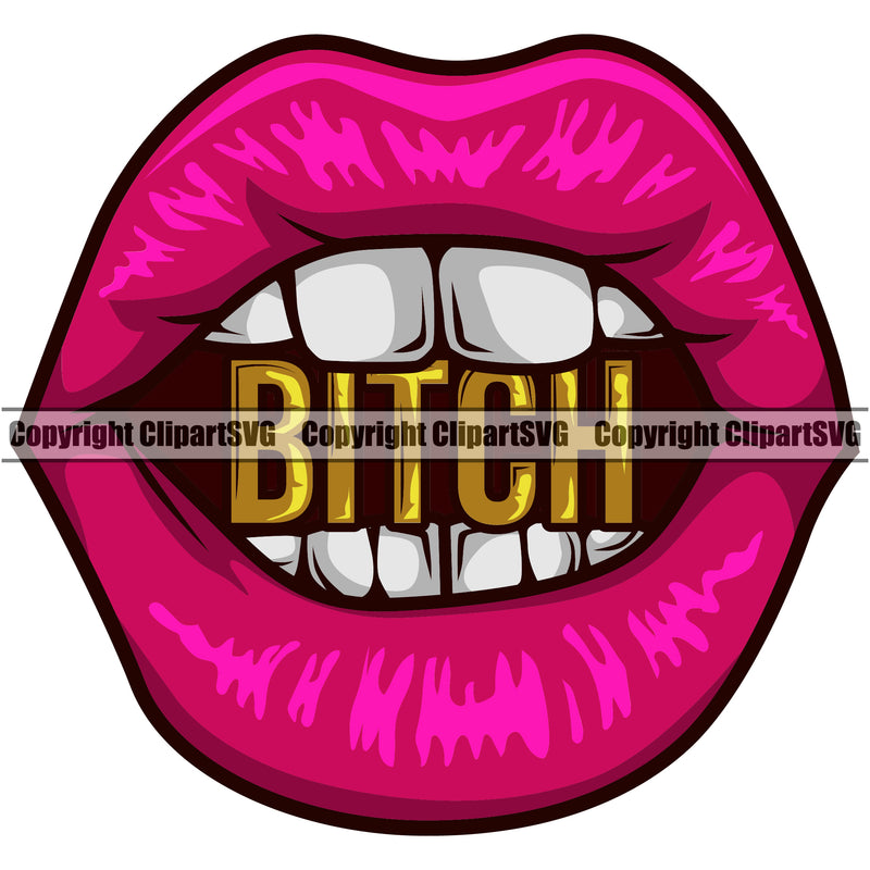 Lips Charm Mouth Bitch Text Design Element Face Sexy Mouth Position Woman Female Girl Lady Male Man Boy Cartoon Character Mascot Creation Create Art Artwork Creator Business Company Logo Clipart SVG