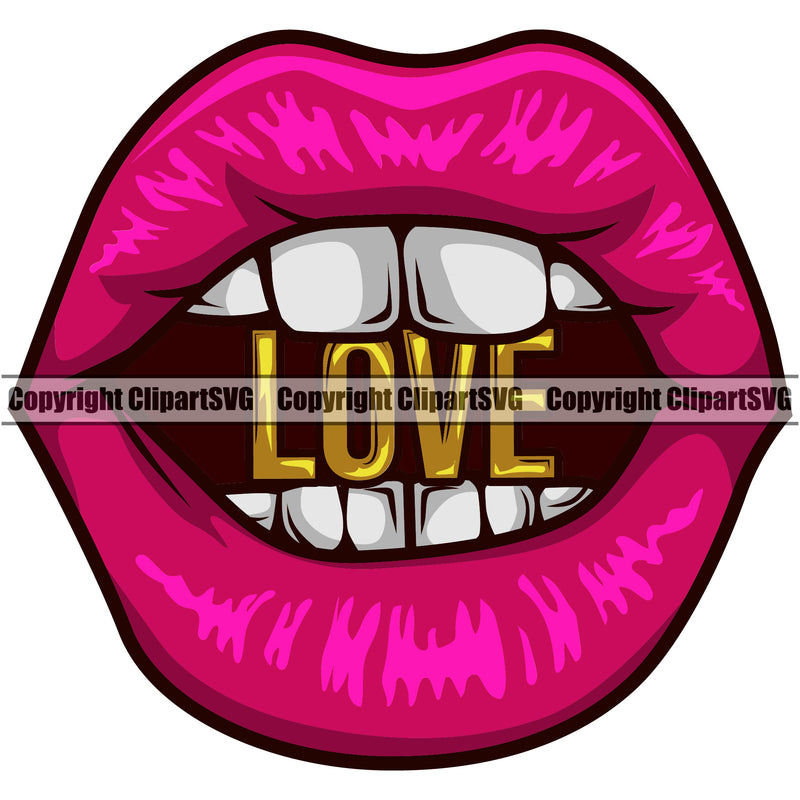 Lips Charm Mouth Love Text Design Element Face Sexy Position Head Woman Female Girl Lady Character Mascot Creation Create Art Artwork Creator Business Company Logo Clipart SVG
