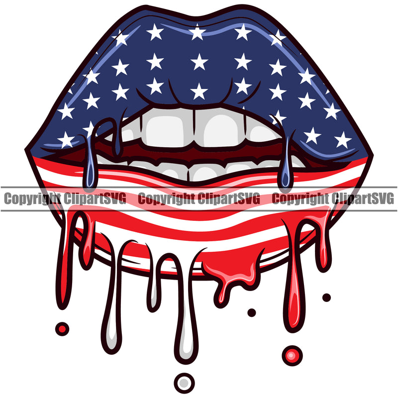 Lips USA Flag Dripping Color Design Element Face Sexy Mouth Male Man Boy Art Artwork Creator Business Company Logo Head Cartoon Character Mascot Creation Create Clipart SVG