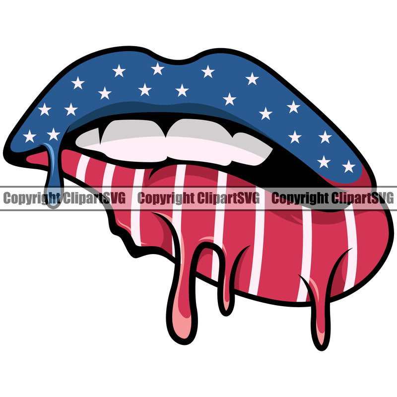 Lips USA Flag Splash Dripping Male Man Boy Design Element Cartoon Character Mascot Creation Create Face Sexy Mouth Position Head Artwork Creator Business Company Logo Clipart SVG