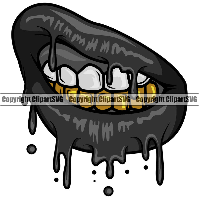 Lips Gold Teeth Bottom Dripping Color Design Element Face Sexy Mouth Male Man Boy Position Head Cartoon Character Mascot Creation  Gangster Grill Thug Mean Mug Bling Jewelry Art Creator Business Company Logo Clipart SVG