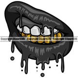 Lips Gold Teeth Bottom Dripping Color Design Element Face Sexy Mouth Male Man Boy Position Head Cartoon Character Mascot Creation  Gangster Grill Thug Mean Mug Bling Jewelry Art Creator Business Company Logo Clipart SVG