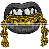 Lips Mouth Gold Teeth Bite Biting Gold Chain Necklace Design Element Face Male Man Boy Position Gangster Grill Thug Mean Mug Bling Jewelry Cartoon Character Mascot Creation Create Art Artwork Creator Business Company Logo Clipart SVG