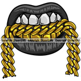 Lips Mouth Gold Teeth Bite Biting Gold Chain Necklace Design Element Face Sexy Mouth Gangster Grill Thug Mean Mug Bling Jewelry Head Cartoon Character Mascot Creation Create Art Artwork  Business Male Man Boy Company Logo Clipart SVG