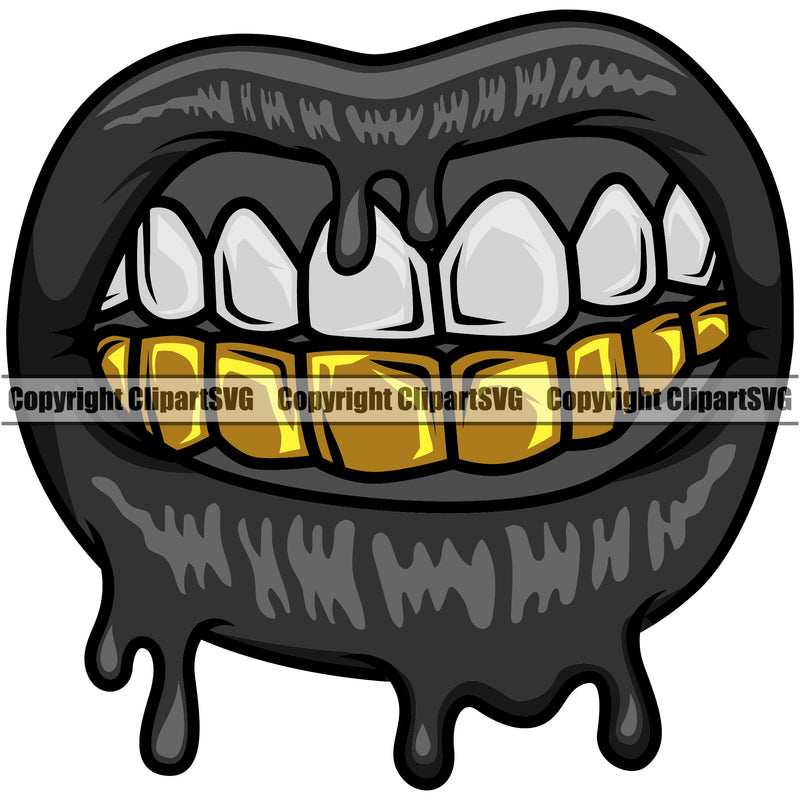 Lips Bottom Gold Teeth Dripping Design Element Face Male Man Boy Mouth Position Head Cartoon Character Mascot Creation Create Art Artwork Creator Business Company Logo Clipart SVG