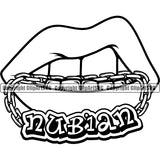 Lips Bite Biting Gold Teeth Nubian Text Design Element Face Sexy Mouth Position Woman Female Girl Lady Cartoon Character Mascot Creation Create Gangster Grill Thug Mean Mug Bling Jewelry Artwork Business Company Logo Clipart SVG