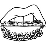 Lips flawless Text Gold Teeth Bite Biting Chain Design Element Face Sexy Mouth Position Head Cartoon Character Mascot Creation Create Gangster Grill Thug Mean Mug Bling Jewelry Artwork Creator Woman Female Girl Lady Company Logo Clipart SVG