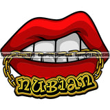 Lips Mouth Teeth Bite Biting Gold Chain Necklace Nubian Text Design Element Face Sexy Woman Female Girl Lady Position Head Cartoon Character Mascot Creation Create Art Artwork Creator Business Company Logo Clipart SVG