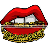Lips Mouth Gold Teeth Bite Biting Gold Chain Necklace Flawless Text Design Element Gangster Grill Thug Mean Mug Bling Color Sexy Mouth Position Head Cartoon Character Mascot Creation Create Art Creator Company Woman Female Girl Lady Logo Clipart SVG