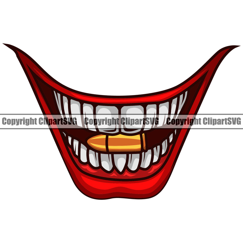 Lips Clown Mouth Bullet Design Element Face Color Male Man Boy Position Gangster Grill Thug Mug Bling Jewelry Evil Sinister Grinning Cartoon Character Mascot Creation Create Art Artwork Creator Business Company Logo Clipart SVG