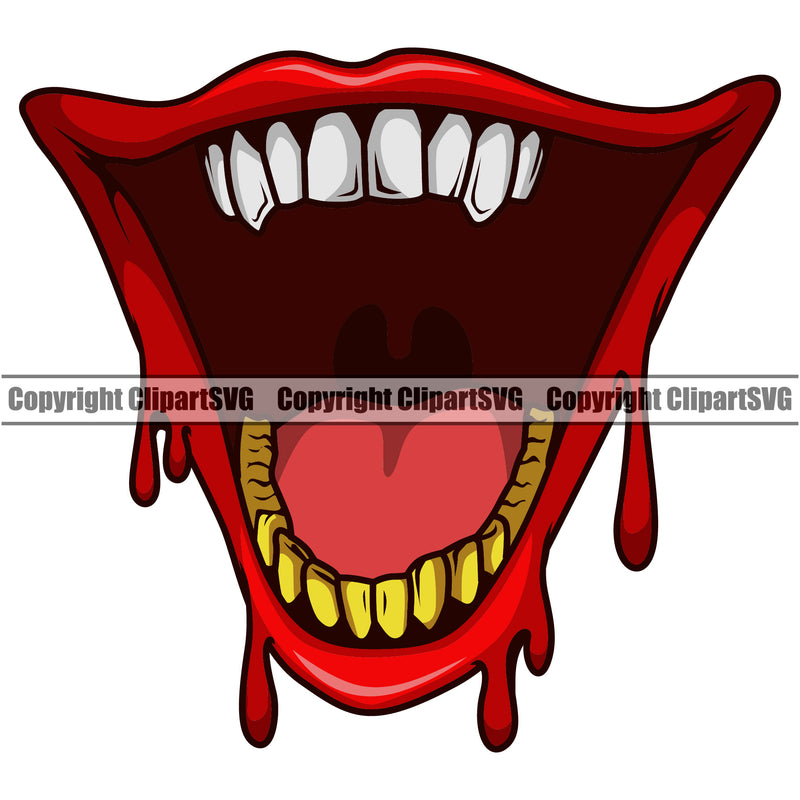 Lips Bottom Gold Teeth Dripping Design Element Face Mouth Gangster Grill Male Man Boy Mean Mug Bling Jewelry Evil Sinister Grin Grinning Cartoon Character Mascot Creation Create Art Artwork Creator Business Company Logo Clipart SVG