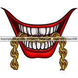 Lips Mouth Teeth Bite Biting Gold Chain Necklace Design Element Color Face Mouth Male Man Boy Position Head Evil Sinister Grin Grinning Cartoon Character Mascot Creation Create Art Creator Gangster Grill Thug Mean Company Logo Clipart SVG