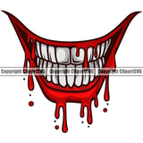 Lips Clown Mouth Dripping Red Color Design Element Face Position Head Cartoon Evil Sinister Grin Grinning Character Mascot Male Man Boy Create Art Creator Business Company Logo Clipart SVG