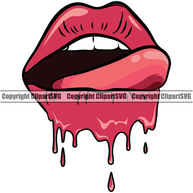Lips Blood Tongue Drip Design Element Face Sexy Mouth Position Woman Female Girl Lady Cartoon Character Mascot Creation Create Art Artwork Creator Business Company Logo Clipart SVG