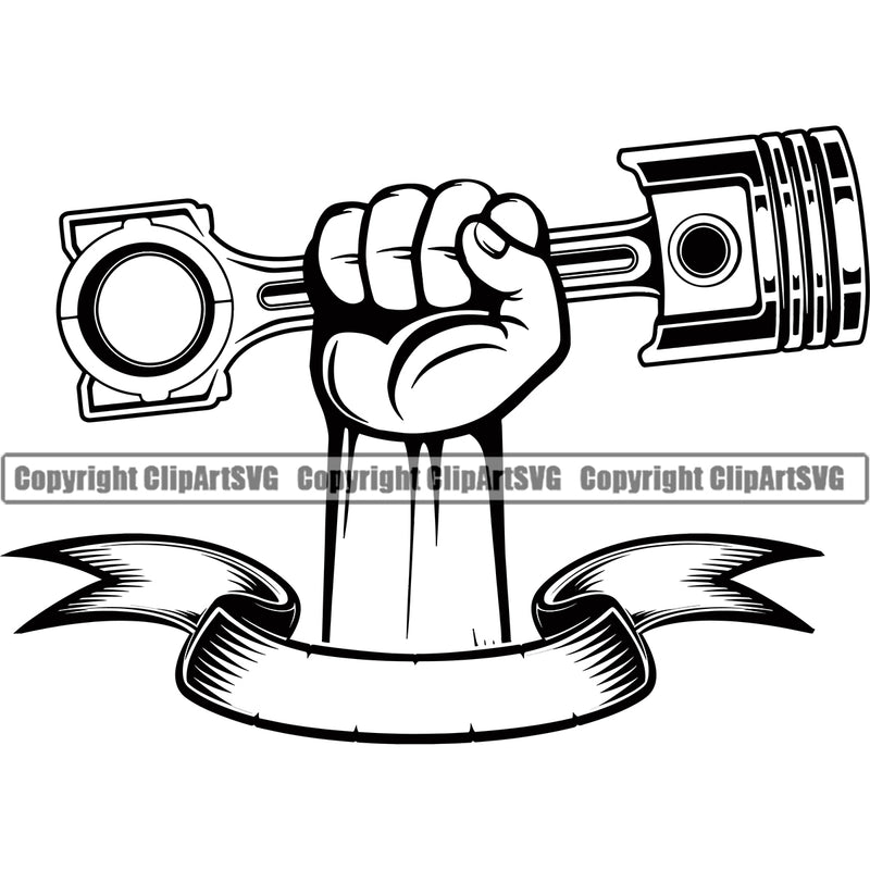 Hand Holding Piston Vector Design Element Mechanic Engine Auto Repair Automotive Service Car Truck Motorcycle Technician Garage Shop Vehicle Maintenance Company Business Logo Clipart SVG