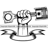 Hand Holding Piston Vector Design Element Mechanic Engine Auto Repair Automotive Service Car Truck Motorcycle Technician Garage Shop Vehicle Maintenance Company Business Logo Clipart SVG