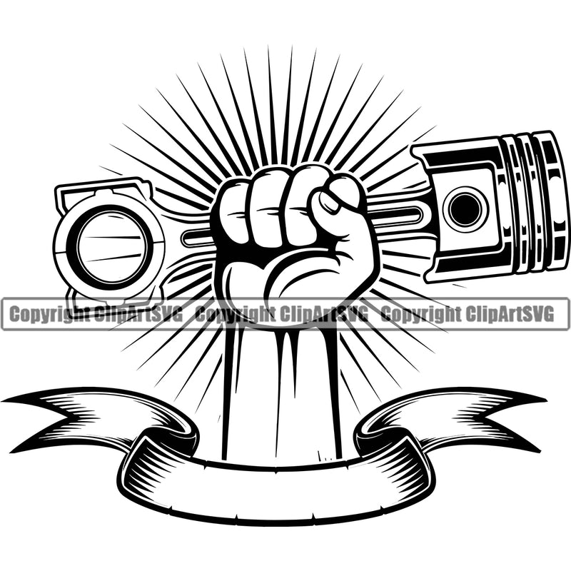 Hand Holding Piston Sun Rise Vector Design Element Mechanic Engine Auto Repair Automotive Service Car Truck Motorcycle Technician Shop Vehicle Maintenance Company Business Logo Clipart SVG