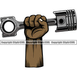 Hand Holding Piston African Arms Vector Mechanic Engine Auto Repair Automotive Service Car Truck Motorcycle Technician Garage Shop Vehicle Maintenance Design Element Company Business Logo Clipart SVG