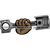 Hand Holding Piston African Arms White Background Mechanic Engine Auto Repair Automotive Service Car Truck Motorcycle Technician Garage Shop Vehicle Design Element Company Business Logo Clipart SVG