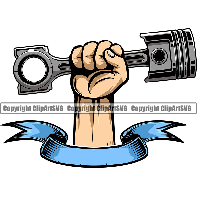 Hand Holding Piston Color Artwork Hand Power Design Element Mechanic Engine Auto Repair Automotive Service Car Truck Motorcycle Technician Garage Shop Vehicle Maintenance Company Business Logo Clipart SVG