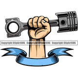 Hand Holding Piston Color Artwork Hand Power Design Element Mechanic Engine Auto Repair Automotive Service Car Truck Motorcycle Technician Garage Shop Vehicle Maintenance Company Business Logo Clipart SVG