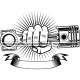 Holding Piston Punch Arms Artwork Vector Design Element Mechanic Engine Auto Repair Automotive Service Car Truck Motorcycle Technician Garage Shop Vehicle Maintenance Company Business Logo Clipart SVG