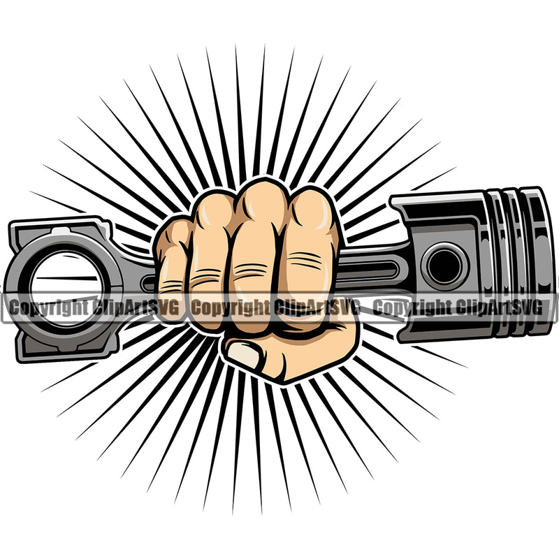 Hand Holding Piston Color Arms Punch Vector Mechanic Engine Auto Repair Automotive Service Car Truck Motorcycle Technician Garage Shop Vehicle Maintenance Design Element Company Business Logo Clipart SVG