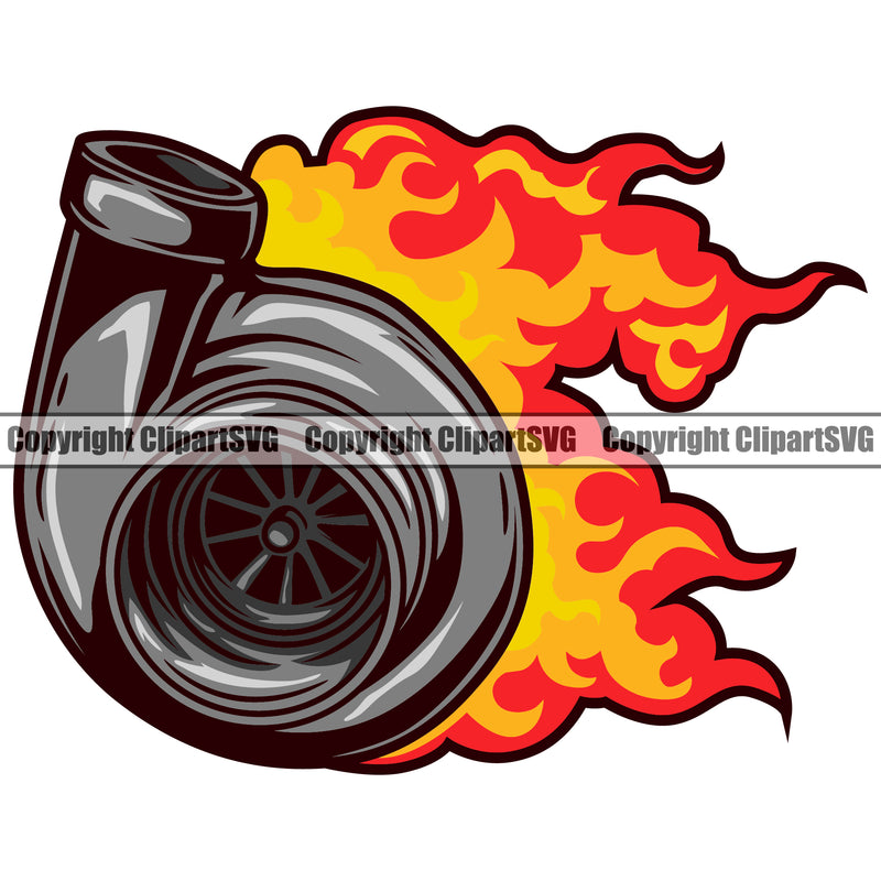 Turbo Charger Fire Flames Mechanic Car Motorcycle Race Racing Racer Motor Repair Auto Shop Garage Design Element Car Truck Vehicle Maintenance Design Element Company Business Logo Clipart SVG