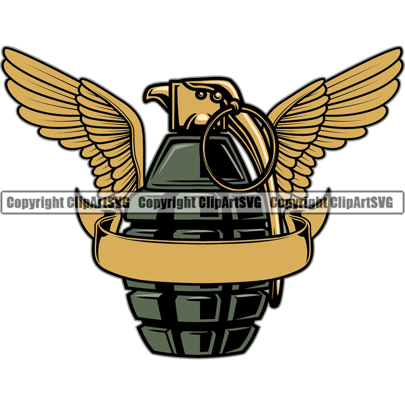 Hand Grenade Explosive With Wings Vector Design Element Military White Background Army Soldier War Uniform Veteran USA US Patriot Service Battle Flag American Patriotic Patriotism Art Logo Clipart SVG