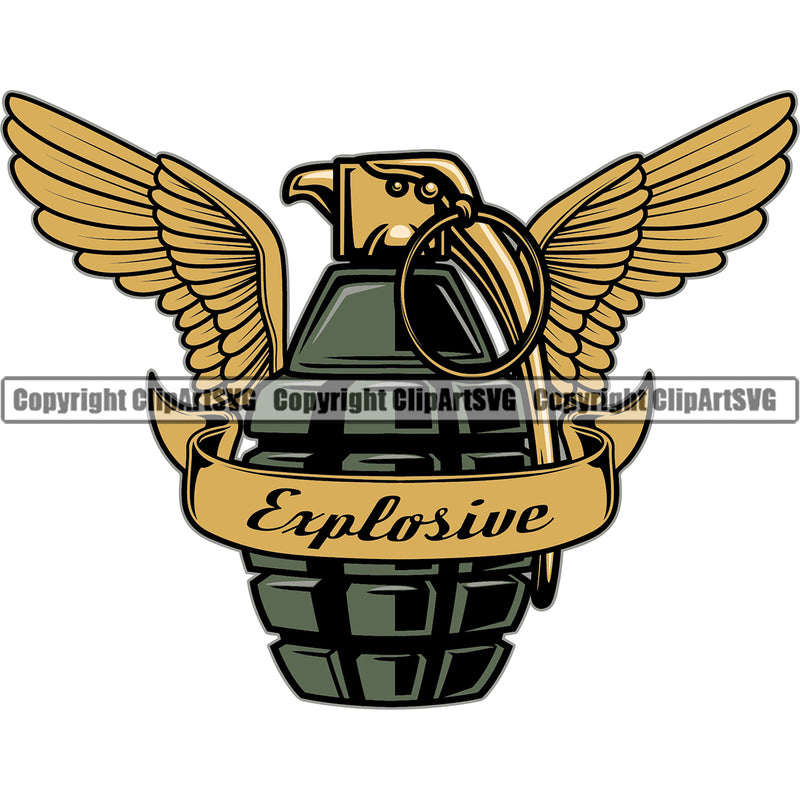 Explosive Color Quote Hand Grenade With Wings Vector Design Element Military White Background Army Soldier War Uniform Veteran USA US Patriot Service Battle Flag American Patriotic Patriotism Art Logo Clipart SVG